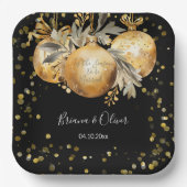 金ゴールドブラック結婚クリスマス ペーパープレート (正面)