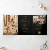 金ゴールドブラック結婚フォトの全てを1つのQRコードで表示 三つ折り招待状 (内部)