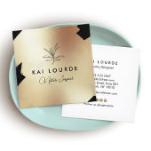 金ゴールドブラック絵を描抽象芸術リーフブランチスクエアブ スクエア名刺