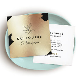 金ゴールドブラック絵を描抽象芸術リーフブランチスクエアブ スクエア名刺