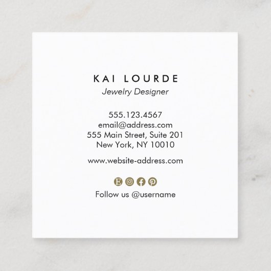 金ゴールドブラック絵を描抽象芸術リーフブランチスクエアブ スクエア名刺 (裏面)