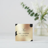 金ゴールドブラック絵を描抽象芸術リーフブランチスクエアブ スクエア名刺 (スタンド正面)