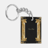 金ゴールドブラック華美フローラキーチェーン キーホルダー (正面左)