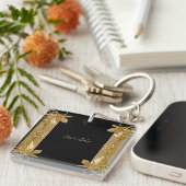 金ゴールドブラック華美フローラキーチェーン キーホルダー (正面右)