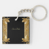 金ゴールドブラック華美フローラキーチェーン キーホルダー (裏面)