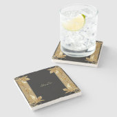 金ゴールドブラック華美フローラストーンコースター ストーンコースター (横)