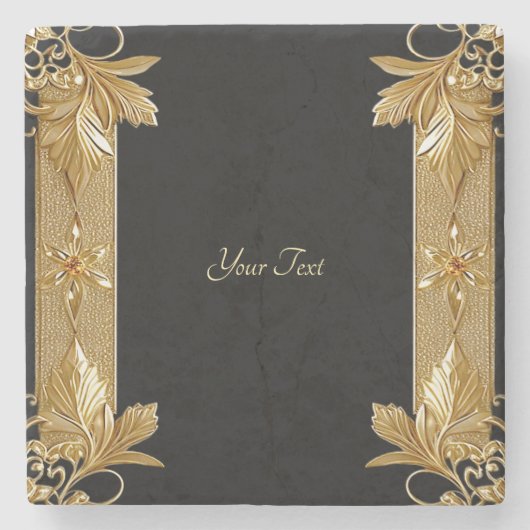 金ゴールドブラック華美フローラストーンコースター ストーンコースター (正面)