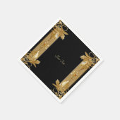 金ゴールドブラック華美フローラナプキン スタンダードカクテルナプキン (角)