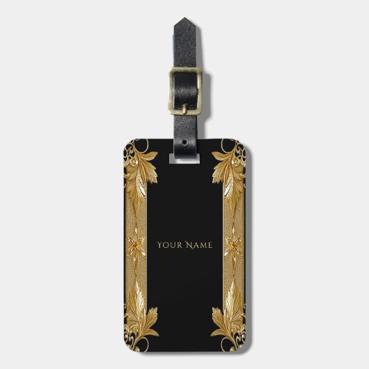 金ゴールドブラック華美フローララゲージタグ ラゲッジタグ (正面縦)