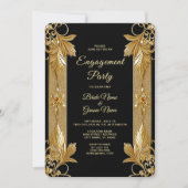 金ゴールドブラック華美フローラ婚約招待状 招待状 (正面)