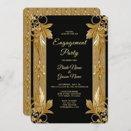 金ゴールドブラック華美フローラ婚約招待状 招待状