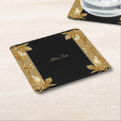 金ゴールドブラック華美フローラ紙コースター スクエアペーパーコースター (アングル)