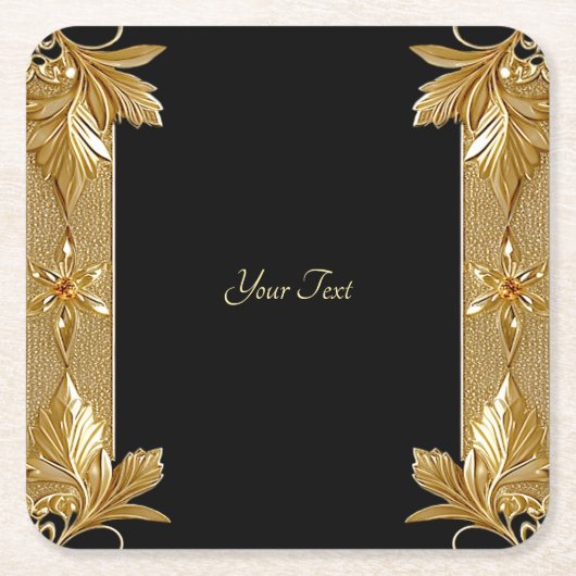 金ゴールドブラック華美フローラ紙コースター スクエアペーパーコースター (正面)