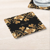 金ゴールドブラック華美フローラ紙コースター スクエアペーパーコースター (アングル)