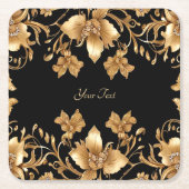 金ゴールドブラック華美フローラ紙コースター スクエアペーパーコースター (正面)