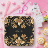 金ゴールドブラック華美フローラ紙プレート ペーパープレート (パーティー)