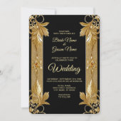 金ゴールドブラック華美フローラ結婚式招待状 招待状 (正面)