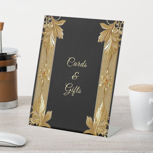 金ゴールドブラック華美フローラ表シンボルや象徴 台座サイン (インサイチュ)