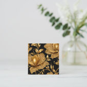 金ゴールドブラック赤面デリケート花柄 スクエア名刺 (スタンド正面)