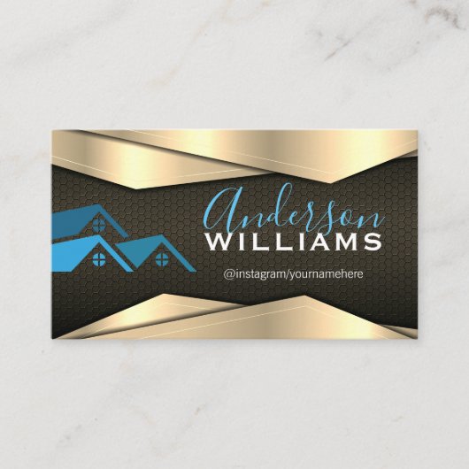 金ゴールドブラック金属 | 実在不動産ロゴ 名刺 (正面)