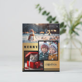 金ゴールドブラック雪だるまフォトクリスマス シーズンカード (スタンド正面)