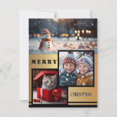 金ゴールドブラック雪だるまフォトクリスマス シーズンカード (正面)