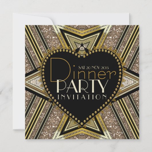 金ゴールドブラック1920アールデコディナーパーティの招待状 招待状 (正面)