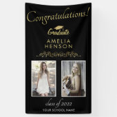 金ゴールドブラック2022卒業2写真卒業パーティー 横断幕 (縦)