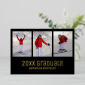 金ゴールドブラック2025卒業生3写真卒業パーティー 箔招待状 (立ち正面)