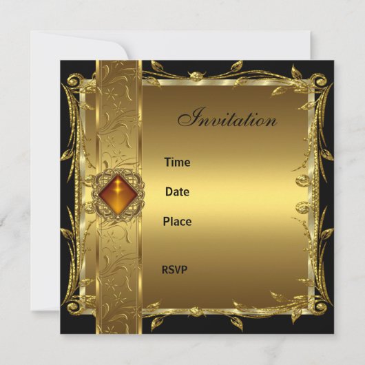 金ゴールドブラック35番目の誕生日フローラクエレガントラス 招待状 (裏面)