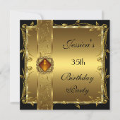 金ゴールドブラック35番目の誕生日フローラクエレガントラス 招待状 (正面)
