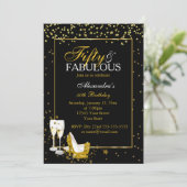 金ゴールドブラック50ファブラス誕生日シャンパンパーティー 招待状 (スタンド正面)