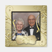 金ゴールドブラック50周年結婚記念写真 マグネット (正面)