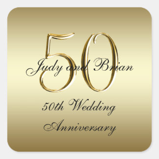 金ゴールドブラック50周年記念結婚スクエアステッカー スクエアシール
