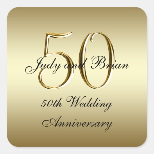金ゴールドブラック50周年記念結婚スクエアステッカー スクエアシール (正面)