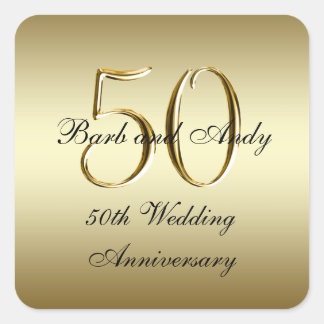 金ゴールドブラック50周年記念結婚スクエアステッカー スクエアシール