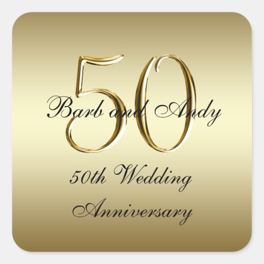 金ゴールドブラック50周年記念結婚スクエアステッカー スクエアシール (正面)