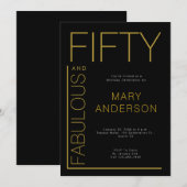 金ゴールドブラック50歳の誕生日パーティー 招待状 (正面/裏面)