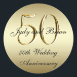 金ゴールドブラック50結婚周年記念シール ラウンドシール<br><div class="desc">金ゴールドパーソナライズされたとブラック50周年記念結婚シール。50周年記念の美しい結婚ステッカーは感謝してい、50周年記念のお気に入りやケーキボックスやバッグのをゲストに合わせてパーソナライズする完璧な方法結婚である。名前や日カスタマイズ付け、その他の文字を追加す結婚るには"it"オプションを使用する。</div>