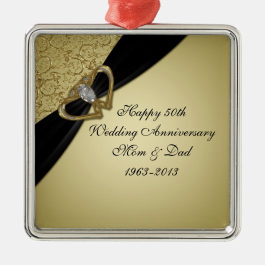 金ゴールドブラック50結婚周年 メタルオーナメント (正面)