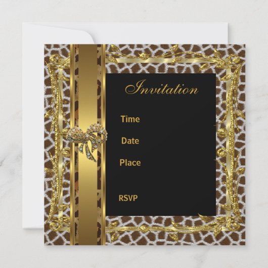 金ゴールドブラック50誕生日アニマルワイルドエレガント3 招待状 (裏面)
