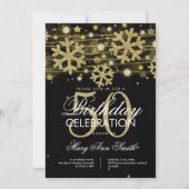 金ゴールドブラック50誕生日ウィンターグリッターグラム 招待状 (正面)