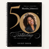 金ゴールドブラック50誕生日スクリプトエレガントゲストブック ノートブック (正面)
