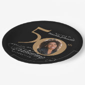 金ゴールドブラック50誕生日書道カスタム写真 ペーパープレート (アングル)