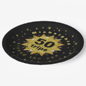 金ゴールドブラック50thバースデーパーティー ペーパープレート (アングル)