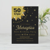 金ゴールドブラック50thバースデーパーティー 招待状 (スタンド正面)