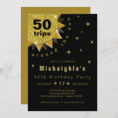 金ゴールドブラック50thバースデーパーティー 招待状 (正面/裏面)
