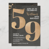 金ゴールドブラック59番目の誕生日招待状 招待状 (正面/裏面)