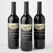 金ゴールドブラック60thバースデーパーティー70sディスコボール ワインラベル (ボトル)