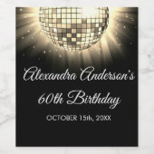 金ゴールドブラック60thバースデーパーティー70sディスコボール ワインラベル (シングルラベル)